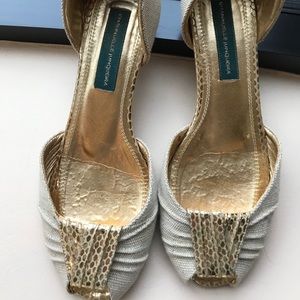 Golden peep toe heels